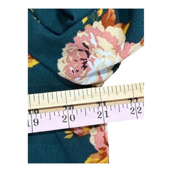 George Blouse Womens Large Green Floral Balloon Sleeve Pullover Crepe Top - Picture 4 of 7